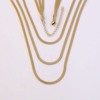 22k Gold Plated Triple Layered Snake Chain Necklace