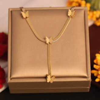 22k Gold Plated Snake Chain Neckalce with Multiple Butterfly Pendant