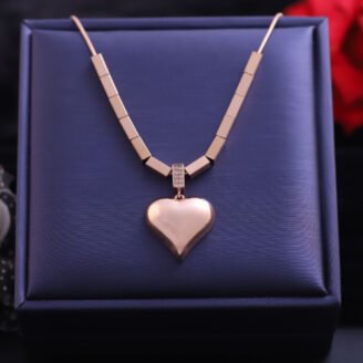 18k Rose Gold Plated Chain Necklace with Heart Shaped Pendant