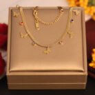 22k Gold Plated Butterfly & Multi Colour Zirconia Charm Snake Chain Necklace