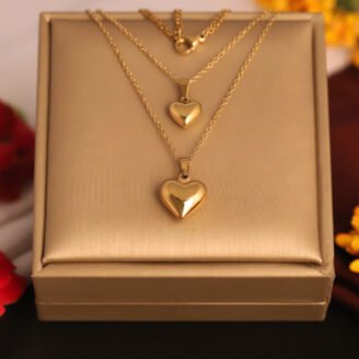 22k Gold Plated Dual Layered Chain Necklace with Heart Pendant