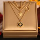 22k Gold Plated Dual Layered Chain Necklace with Medusa Head Motif