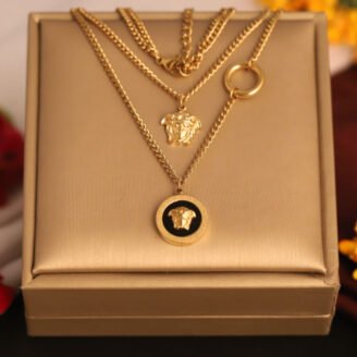 22k Gold Plated Dual Layered Chain Necklace with Medusa Head Motif
