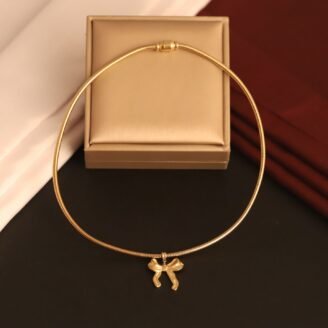 22k Gold Plated Round Chain Necklace with Bow Pendant