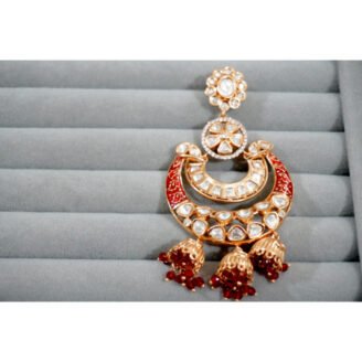 Red Enamel Kundan Jhumka earrings