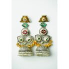 Long Dual Tone Stone Beads Drop Earrings