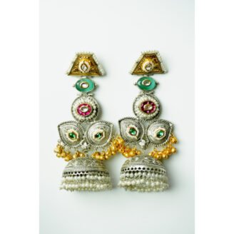 1MKS-1Yg1cmRakLuu5AkRreYwZi1_VLeu.jpg Long Dual Tone Stone Beads Drop Earrings