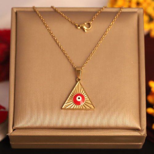 1MKxKtUwCtqA1KhHxICazNpGE2PJCBstb.jpg 22k Gold Plated Chain Necklace with Triangle Red Evil Eye Pendant