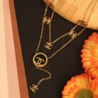 22k Gold Plated Dual Layered Chain Necklace with Chanel Charms Pendant