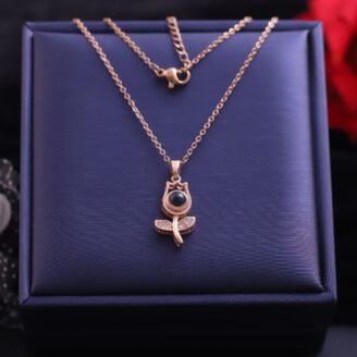 18k Rose Gold Plated Chain Necklace with Rose Pendant