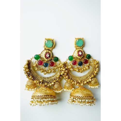 1N0be6fJlvzZQhMg3j8MVQVuVZ6IzlBS6.jpg Multi Color Banjara Kundan Jhumka Earrings