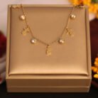 22k Gold Plated Heart-Wave Shaped Charms & Zirconia Necklace