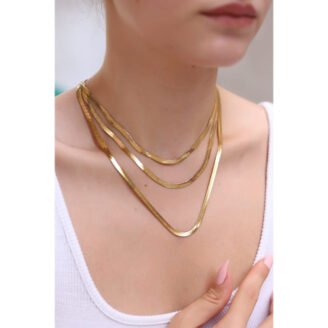 22k Gold Plated Triple Layered Snake Chain Necklace