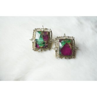 Rectangular Ruby Moissanite Stud Earrings