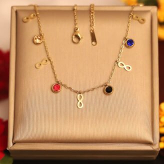 22k Gold Plated Infinite & Multi Colour Zirconia Charm Necklace
