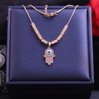 18k Rose Gold Plated Chain Necklace with Evil Eye Hand Pendant