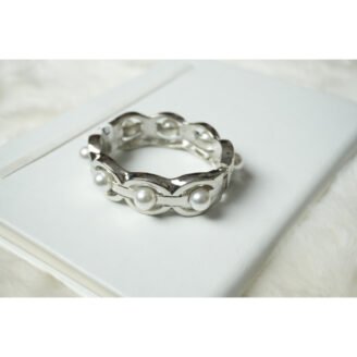 Silver Faux Pearl Ring Cuff Bracelet