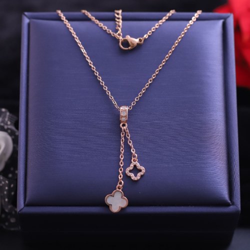 1P2goqQvDe70Me-v0UFcuwmBpzQJupDLl.jpg 18k Rose Gold Plated Chain Necklace with Hollow & White Leaf Clover Pendant