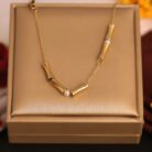 22k Gold Plated Chain Necklace with Cylindrical & Pearl Accents