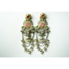 Pink & Green Stone with Pearls Jhumka Earrings
