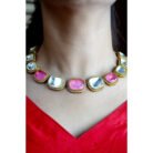 Pink & White Stoned Moissanite Kundan Necklace Set