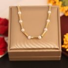 22k Gold Plated Pipe Chain Neckalce with White Pearls