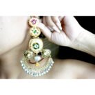 Long Dual Tone Multi-Color Pearl Stone Earrings