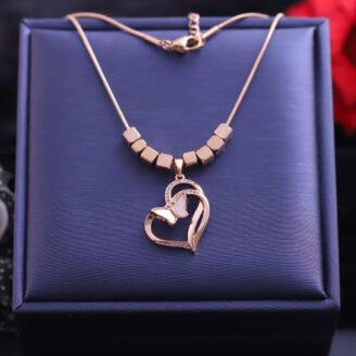 18k Rose Gold Plated Chain Necklace with Heart & Butterfly Pendant