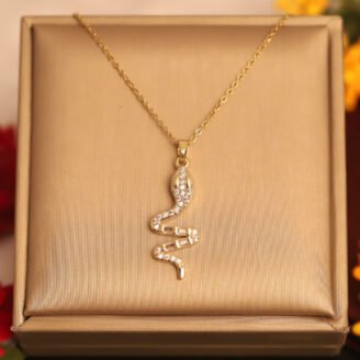 22k Gold Plated Chain Necklace with Snake Design Pendant