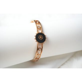 Black Malachite Floral Motif Bangle Bracelet