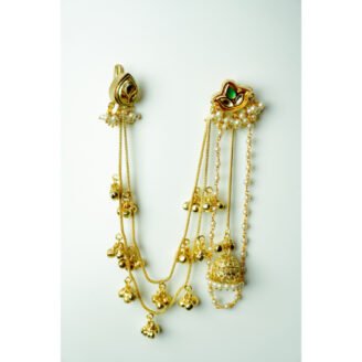 Green Enamel Kashmiri Earrings with Ear chain