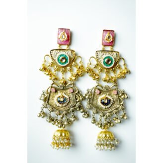 Long Dual Tone Multi Color Jhumka Earrings