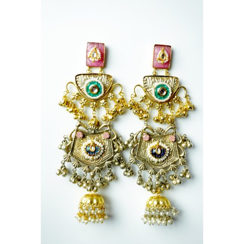 1Rvr73Tdm-fL1i3XjBNMr5UzHoZKbJ8s6.jpg Long Dual Tone Multi Color Jhumka Earrings