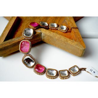Pink & White Stoned Moissanite Kundan Necklace Set