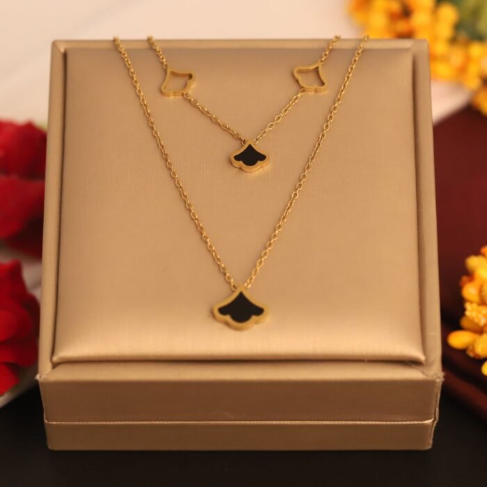 22k Gold Plated Double Layered Chain Neckalce with Graceful Petals