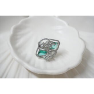 Green Square Floral AD Ring