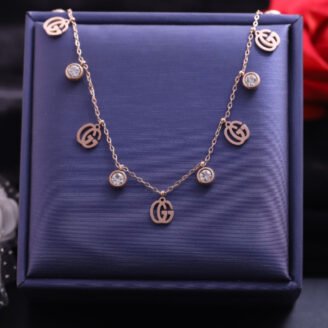 18k Rose Gold Plated Gucci Logo & Zirconia Charm Necklace