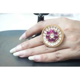 Pink Stones Studded Flower Ring