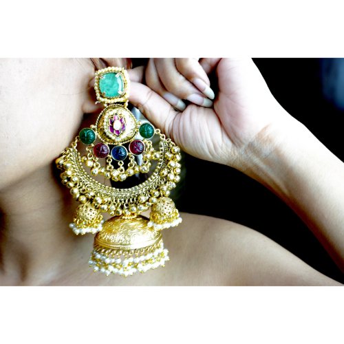 1UctxDjcasQGpJ9zra0ugyS_4jikgo9iX.jpg Multi Color Banjara Kundan Jhumka Earrings