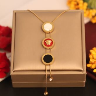 1Ungi9sIqwVHMCR50VE3B0wmwqFzYzEHo.jpg 22k Gold Plated Chain Neckalce with White/Red/Black Enamel Circle