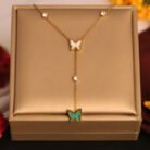 22k Gold Plated Duo Butterfly Chain Necklace with Butterfly Drop