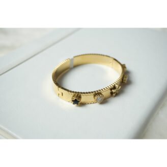 Gold Flower Stone Bangle Bracelet