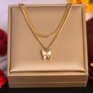22k Gold Plated PVD Butterfly Snake Chain Necklace