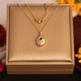22k Gold Plated Chain Necklace with Sunburst Pendant