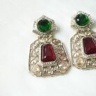 Green & Red Gemstone Statement Earrings