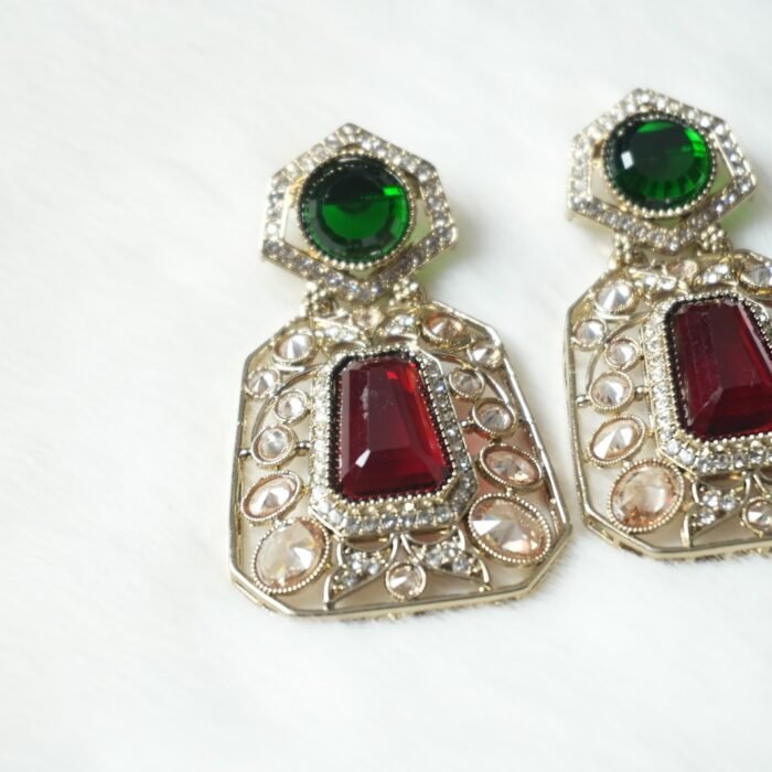 Green & Red Gemstone Statement Earrings