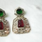 Green & Red Gemstone Statement Earrings