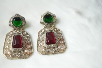 Green & Red Gemstone Statement Earrings