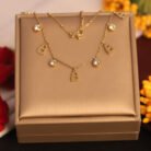 22k Gold Plated Locked Shaped Charms with Sparkling Cubic Zirconiaia Chain Necklace