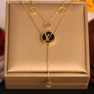 22k Gold Plated Layered Necklace with Multiple LV Motif